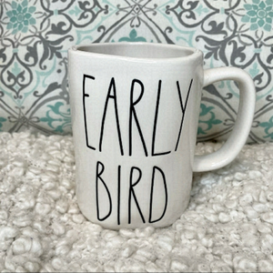 𝅺RAE Dunn Early Bird Mug White w Black Writing